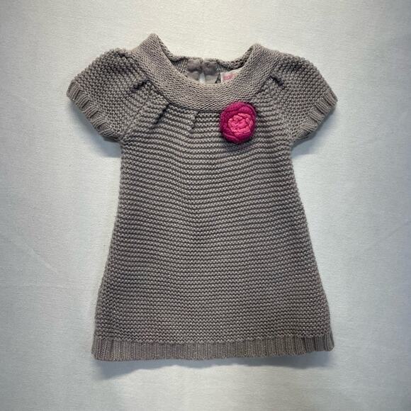 Knit Sweater Dress Flower Appliqué Genuine Kids By OshKosh gray Size 12 Months - Picture 3 of 7